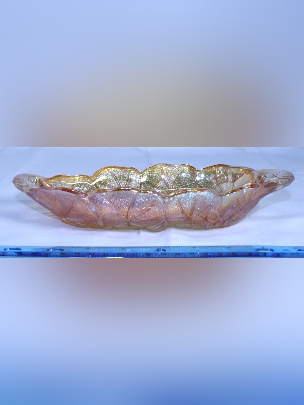 “Lily Pads” “Sunflower” Indiana Glass Iridescent Carnival Pink Gold Glass Dish